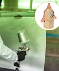 Technician using spray gun with Two Piece Pro Grade Automotive Sheet Metal Shaping Clamp Dent Puller Kit for car repair