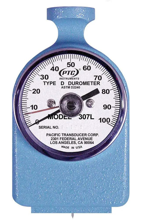 Close-up view of Pro Grade Hardness Tester for Coatings, Rubber and Plastics with ASTM D2240 Compliance and Peak Reading Display.