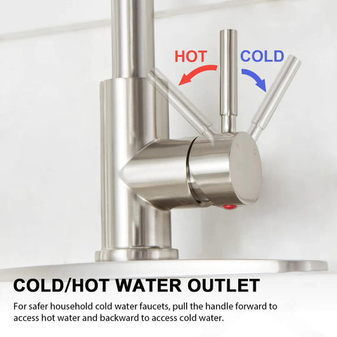 Kick Up Your Kitchen Vibes With This Top Tier Stainless Steel Faucet Boasting A Smooth Pull Down Sprayer And Cold/Hot Water Control.