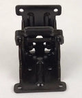 Front view of 90 Degree Folding Self Locking Hinge For Furniture, heavy duty iron hardware used to support folding tables, black finish.