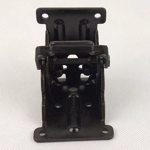 Front view of 90 Degree Folding Self Locking Hinge For Furniture, heavy duty iron hardware used to support folding tables, black finish.