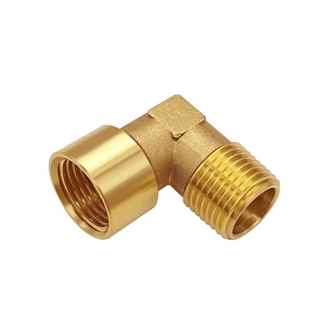 Top Shelf 2 Piece Brass Street Elbow Pipe Fitting 90 Degree 1/4 Inch Npt Male Female Connection Heavy Duty Forged Plumbing Hardware close-up view