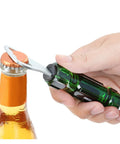 Hand using Screwdriver Style Bottle Opener With Durable Acetate Handle Built For Workspaces, Garages, And Toolboxes on beer bottle.