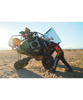 Off-road vehicle lifted using Electric High Lift Off Road Jack With 2000 LB Lift Capacity, 14 Inch Lift, battery powered.