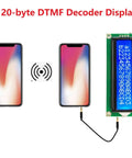 MT8870 DTMF Decoder LCD Display Module showing audio signals from two smartphones, ideal for phone interfaces and DIY projects.