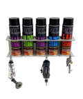 Pneumatic Tool Holder And Aerosol Rack Combo Wall Mount For Garage And Trailer Holds Five Cans With Six Slots Made In USA Air Tool Organizer For Spray Cans And Small Tools Ideal For Toy Hauler And Workshop