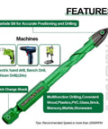 Side view of green KURSTOL masonry diamond drill bit with quick-change shank, 8mm, for drilling concrete, brick, tile.