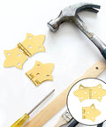 Top Tier Gold Butterfly Cabinet Hinges Set Of 8 Vintage Electroplated Woodworking Clasps That Bring Major Dope Style To Any Custom DIY Craft Build Or Keepsake Box, two gold hinges with tools.