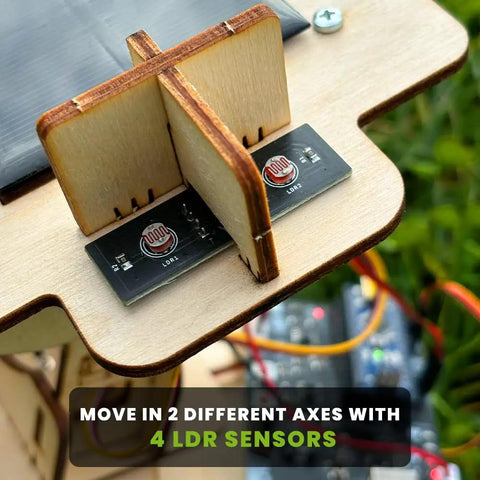 Sun Tracking Solar Panel DIY Kit With Arduino Nano Educational Sun Tracker System and Electronic Components Coding Kit for Learning Renewable Energy for Home Projects, wooden LDR sensor mount