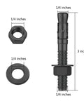 Ten Piece Set Of One Quarter Inch By Three Inch Standard Fasteners For Heavy Duty Black Wedge Anchors For Cement And Concrete With Galvanized Carbon Steel Construction