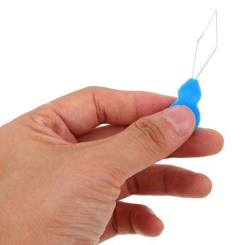 Gourd Shape Needle Threader For Embroidery And Sewing Machines Ultra Portable Handheld Tool With Plastic And Metal Build For Effortless Hand Sewing And Machine Threading Grab And Go Travel Companion, blue plastic and metal threader in hand