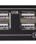 Back view of Rock Solid Usb Displayport Dual View Kvm Extender showing USB ports, audio jacks, and console connections.