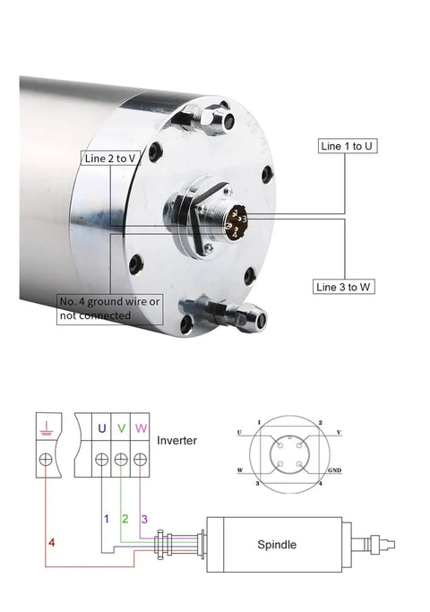 5.5kW CNC Spindle Motor Water Cooled 220V 380V ER25 Chuck wiring diagram and connection details