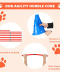 Backyard Dog Agility Training Kit For Real Pros And Beginners with blue hurdle cone and red poles, pro grade setup shown