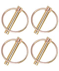 Four pack of heavy duty three eighths by one and three quarters inch locking trailer gate pin set built tough with zinc plated hitch pins.