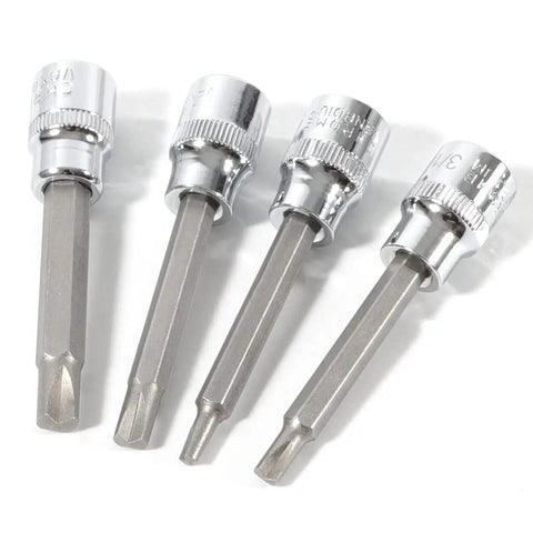 Hefty Clutch Head Bit Socket Set Designed For Crusty Old Chevy And Gm Rides Tough Steel Socket Wrenches For Figure 8 Screws Must Have Mechanic Gear Pack Of 4, showing four steel sockets for Figure 8 screws.