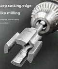 Close-up of Heavy Duty Integrated Pipe Threading Tool for 1/2 and 3/4 inch water pipes with sharp cutting edge.
