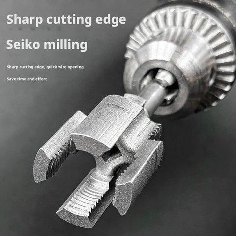 Close-up of Heavy Duty Integrated Pipe Threading Tool for 1/2 and 3/4 inch water pipes with sharp cutting edge.