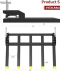 Dimensions and side view of heavy duty 42 inch clamp on debris forks for skid steer and tractor loaders with 2500 lbs capacity