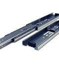 8 Inch Full Extension Ball Bearing Drawer Slides Set, Side Mount, Heavy Duty Steel, Zinc Plated, shown fully extended on white background