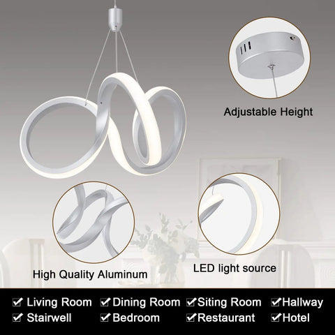 Dimmable Modern LED Chandelier For Kitchen Island Round Pendant Light Flush Mount Irregular Ring Fixture for living room