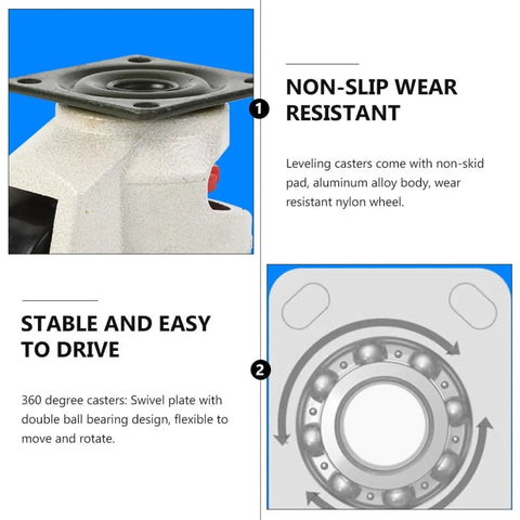 4 Pack Heavy Duty Workbench Leveling Casters With Adjustable Steel Plate GD80F Transport Wheels 500 KG Capacity Per Wheel Industrial Equipment Support Feet For Workshop And Garage Easy Move And Stable Performance, aluminum alloy body