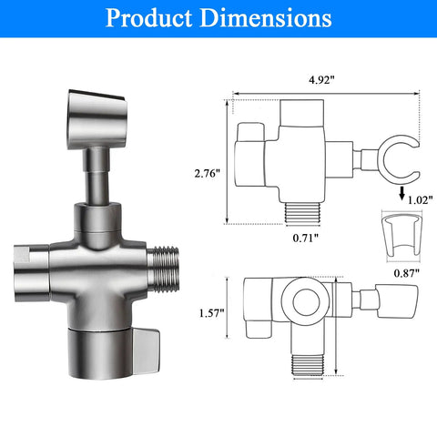 All Metal 3 Way Shower Arm Diverter Valve Built To Last Solid Brass Shower Splitter product dimensions in brushed nickel