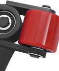 Close-up of Rock Solid Heavy Duty Machinery Skates Built Like A Tank Smooth Rolling 360 Degree Polyurethane Casters with red wheel.