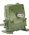 Industrial Worm Gear Reducer Offering Shaft Direction A Options And Drop Dead Durable Construction Providing Smooth Power Transfer For Heavy Equipment And Zero Fuss Assembly in green with connectors.