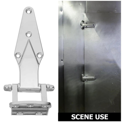Two Pack Heavy Duty Zinc Alloy Door Hinges For Oven, Kitchen Equipment And Fridge Cold Storage, Rugged Door Hardware With Enhanced Seal And Adjustable Fit, Durable Zinc Alloy Construction For Long Lasting Performance, shown on metal door