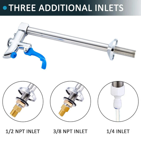Glass Filler Deck Mount Faucet For Restaurants And Bars, 10 Inch Water Filling Station, 3 additional inlets, brass chrome