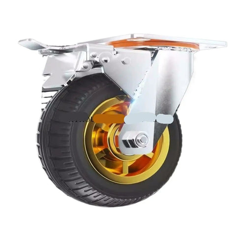 3 4 5 Inch Soft Rubber Furniture Casters with one way silent heavy duty brake wheels for office desks and carts, close-up view