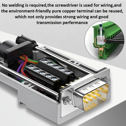 DB9 Breakout Connector Kit Two Pack One Male One Female Solderless Terminal Block D Sub 9 Pin RS232 RS485 Metal Case