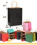 Colorful 32 Pack Paper Bags With Handles Bulk 8.26x6x3.15 Inch Small Gift Bags Rainbow Color Set displayed with size details