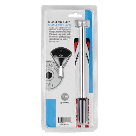 Counter Core Weight Kit For Golf Grips, 50G Weight With Easy Threaded Cap, visible in packaging back view.