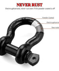 Beefy 3/4 Inch D Ring Shackles 2 Pack With 7/8 Inch Screw Pin, Heavy Duty Off Road Recovery Shackles, 9,500 Lb Capacity, Black Finish, rust-resistant coating