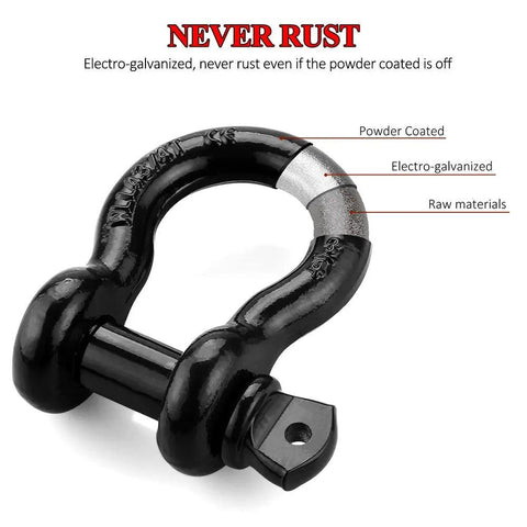 Beefy 3/4 Inch D Ring Shackles 2 Pack With 7/8 Inch Screw Pin, Heavy Duty Off Road Recovery Shackles, 9,500 Lb Capacity, Black Finish, rust-resistant coating