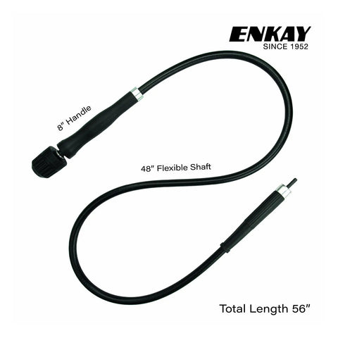Heavy Duty Flex Shaft With 1/4 Inch Keyless Chuck 56 Inch Drill Extension Cable with black handle and flexible shaft