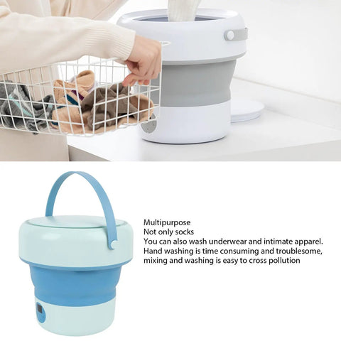 Foldable Mini Washing Machine 4.8 Liter Portable Compact Laundry Soaker for quick rinse of socks and underwear in a blue design.