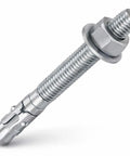 Front view of a Pack Of Eight Zinc Plated Wedge Anchors Measuring Three Eighths Inch By Three And One Sixth Inches For Concrete Heavy Duty Carbon Steel