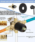 Matte Black Shower Faucet With Tub Spout 6 Spray Shower Head System Single Handle Trim Kit With Rough In Valve components