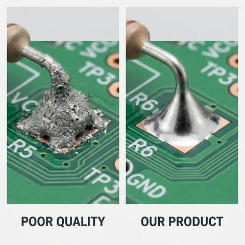 Comparison of poor quality solder joint and 3 Pack Solder Wire 0.6mm 27g 63 37 Tin Lead Rosin Core For Electronics Soldering And Repairs