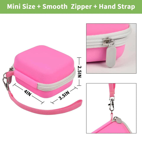 Tough Love Hardshell Travel Case For Magnetic Foldable 3 In 1 Chargers dimensions 4x3.5x2.5 inches, pink with smooth zipper and hand strap.