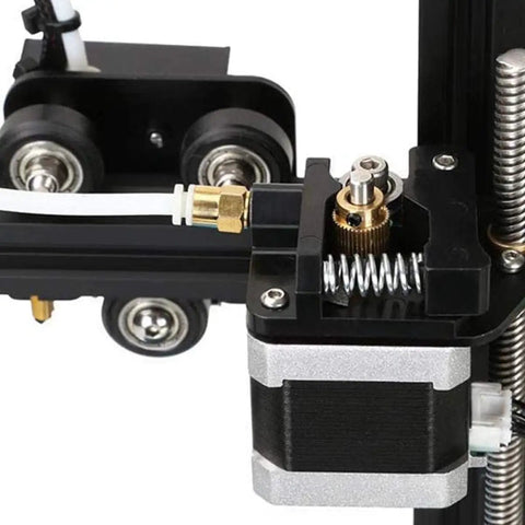 Close-up of 3D printer assembly with Top Notch V Shape Groove Plastic Bearing Pulleys for smooth operation