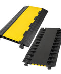 Beefy 5 Channel Cable Ramp Protector For Driveway And Outdoor Use, heavy duty PVC rubber with yellow cover, top view