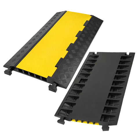 Beefy 5 Channel Cable Ramp Protector For Driveway And Outdoor Use, heavy duty PVC rubber with yellow cover, top view