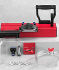 Horsepower Packed Portable Electric Tile Chamferer With Dual Water Mist setup showing cutter, handles, and accessories on a gray surface.