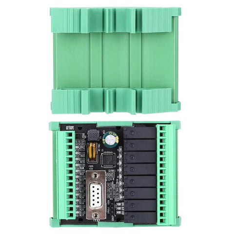 Heavy Duty Programmable Logic Controller Module, Straight Shooter FX2N Industrial Automation Gear, top view of green enclosure and circuit board.
