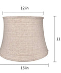Brown Drum Lamp Shade Big Size 12x16x11 Spider Fitter Handcrafted Fabric Linen For Chandeliers Floor Lamps And Table Lamps Natural Color Soft Warm Glow With Durable Linen Texture For Cozy Living Room Bedroom Cozy Vibe Home Decor, displaying measurements 12x16x11 inches