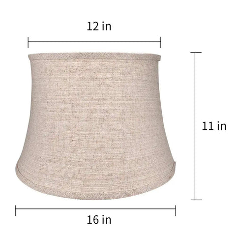 Brown Drum Lamp Shade Big Size 12x16x11 Spider Fitter Handcrafted Fabric Linen For Chandeliers Floor Lamps And Table Lamps Natural Color Soft Warm Glow With Durable Linen Texture For Cozy Living Room Bedroom Cozy Vibe Home Decor, displaying measurements 12x16x11 inches